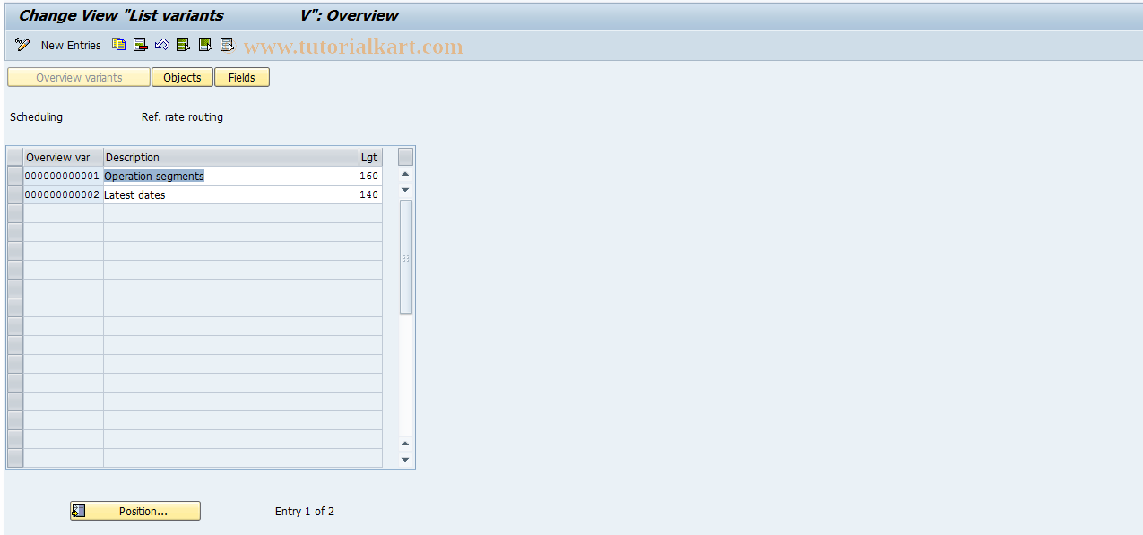 SAP TCode OP4I - Overview variants :Scheduling RefRateRtgs