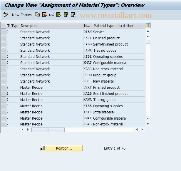 SAP TCode OP50 - Assign Material Types