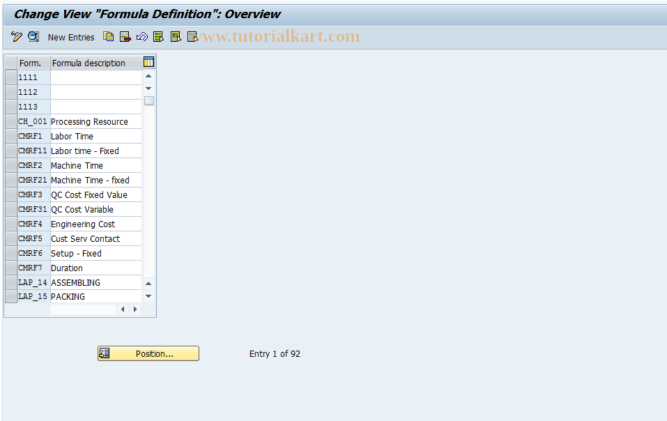 SAP TCode OP54 - Define Formula