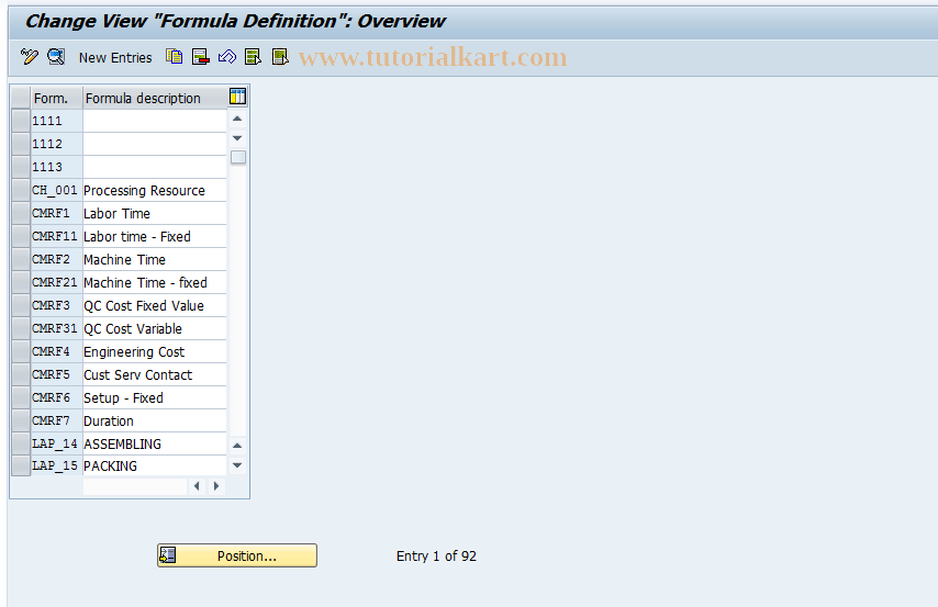 SAP TCode OP55 - Define Formula