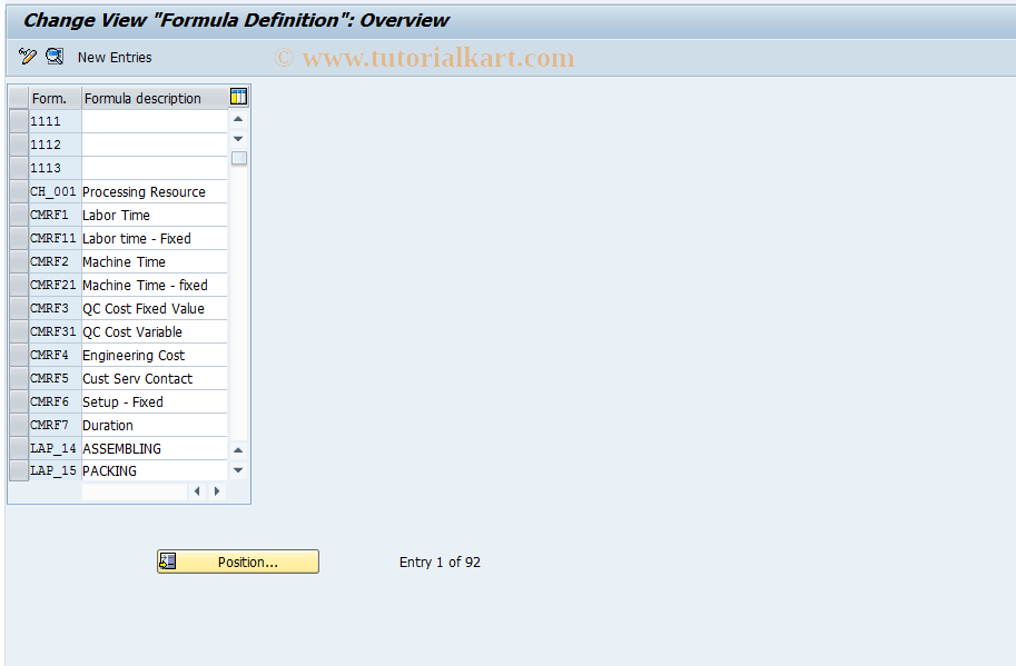 SAP TCode OP56 - Define Formula