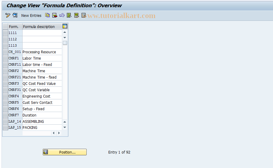 SAP TCode OP57 - Define Formula