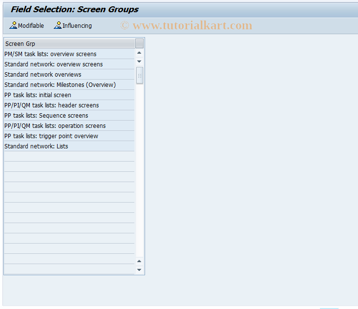 SAP TCode OP5A - Field Selection: Task List Overview