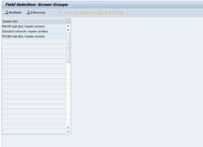 SAP TCode OP5B - Field Selection: Task List Header