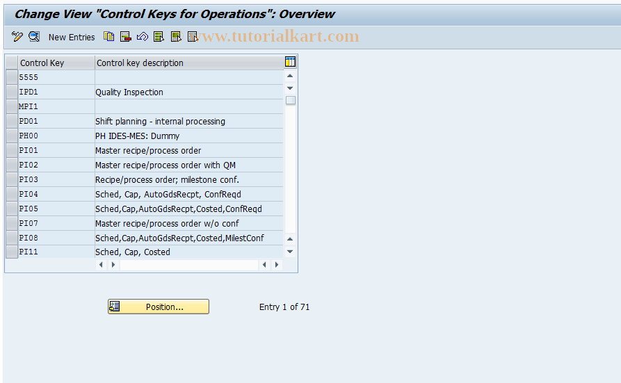 SAP TCode OP67 - Maintain Operation Control Key