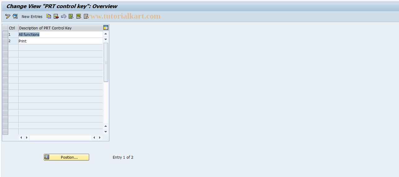 SAP TCode OP70 - Maintain PRT Control Key