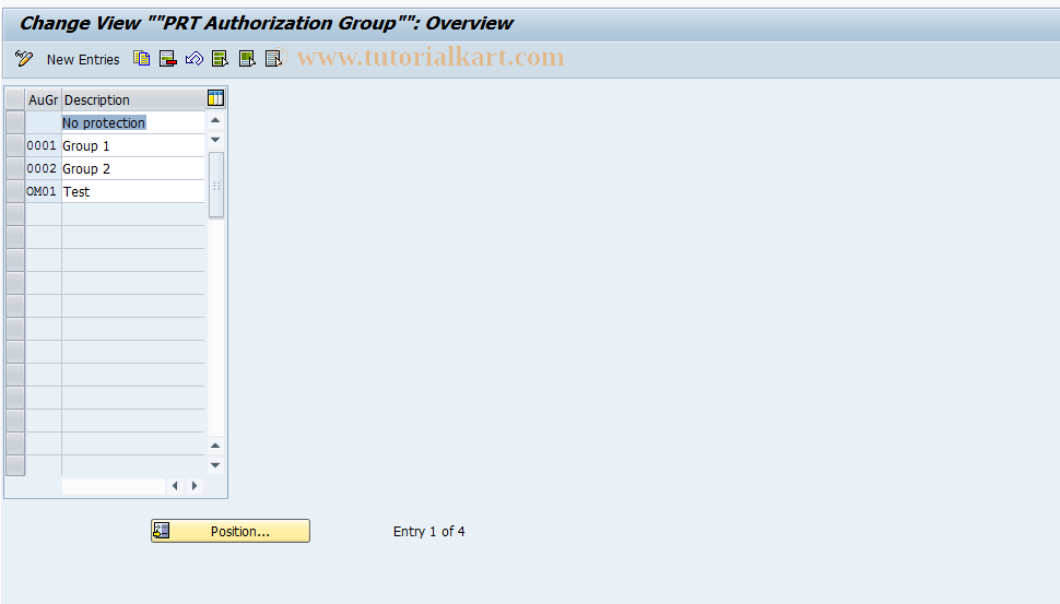 SAP TCode OP73 - PRT Authorization Group