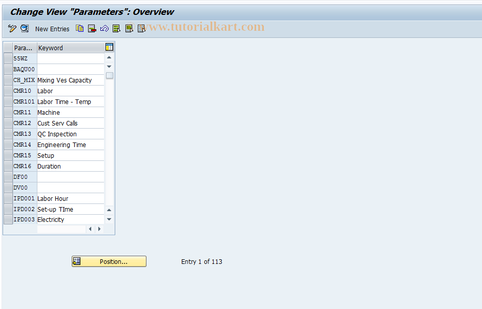 SAP TCode OP7B - Define Parameters