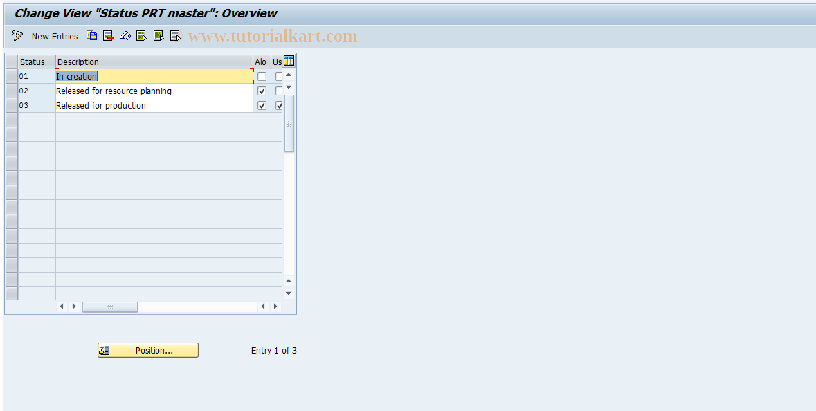 SAP TCode OP80 - Maintain PRT Status