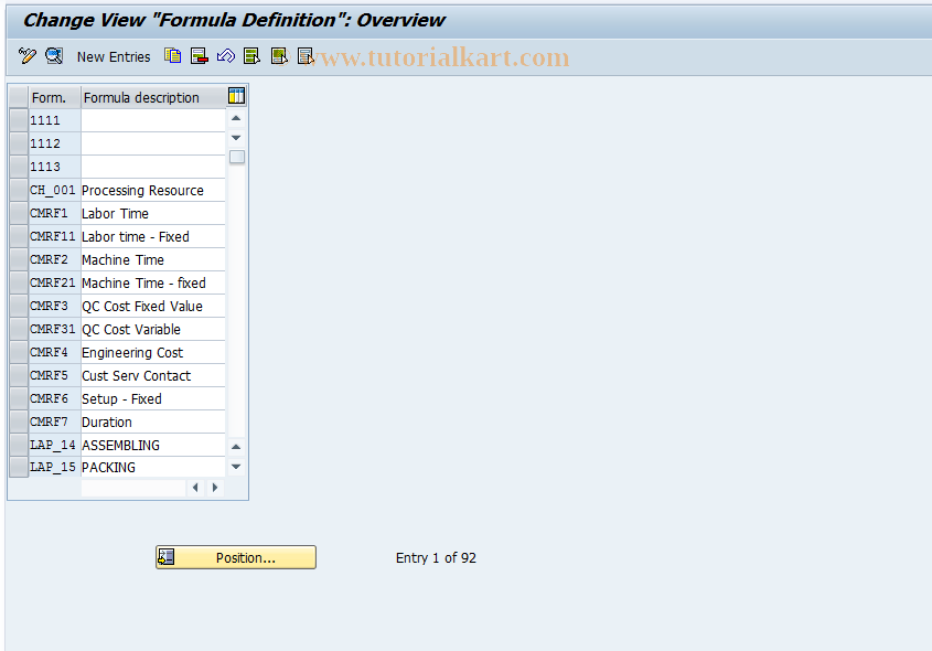 SAP TCode OP82 - Define Formula