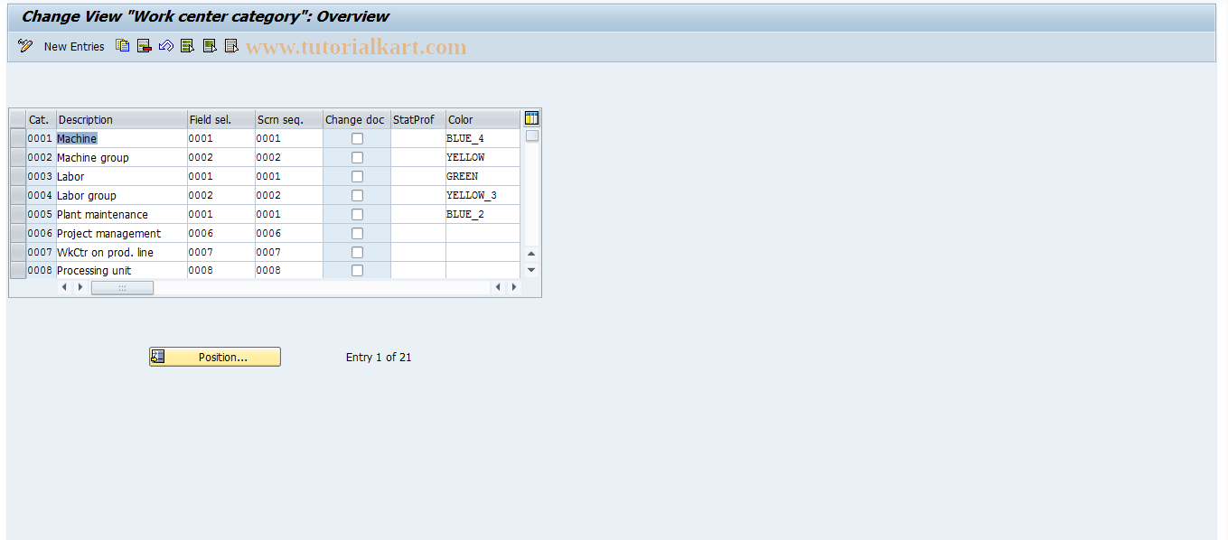 SAP TCode OP96 - Maintain Work Center Category