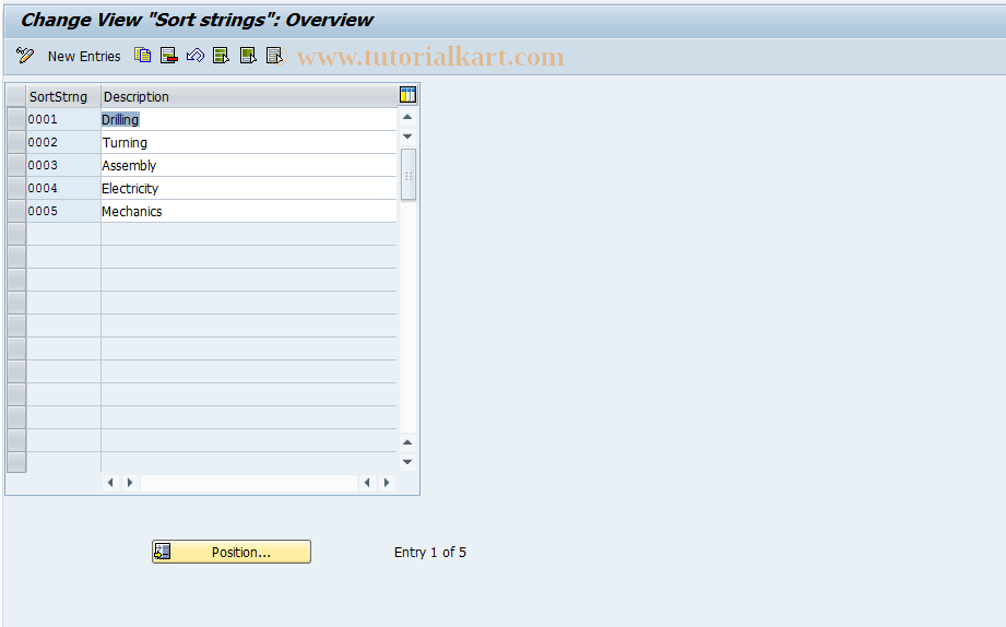 SAP TCode OPE0 - Maintain Sort String