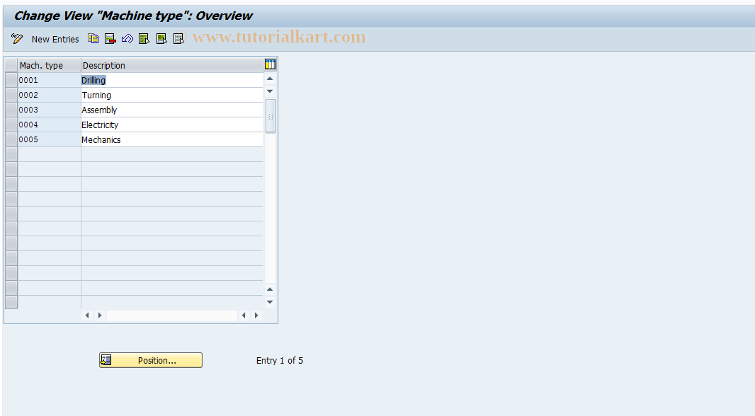 SAP TCode OPE2 - Maintain Machine Type