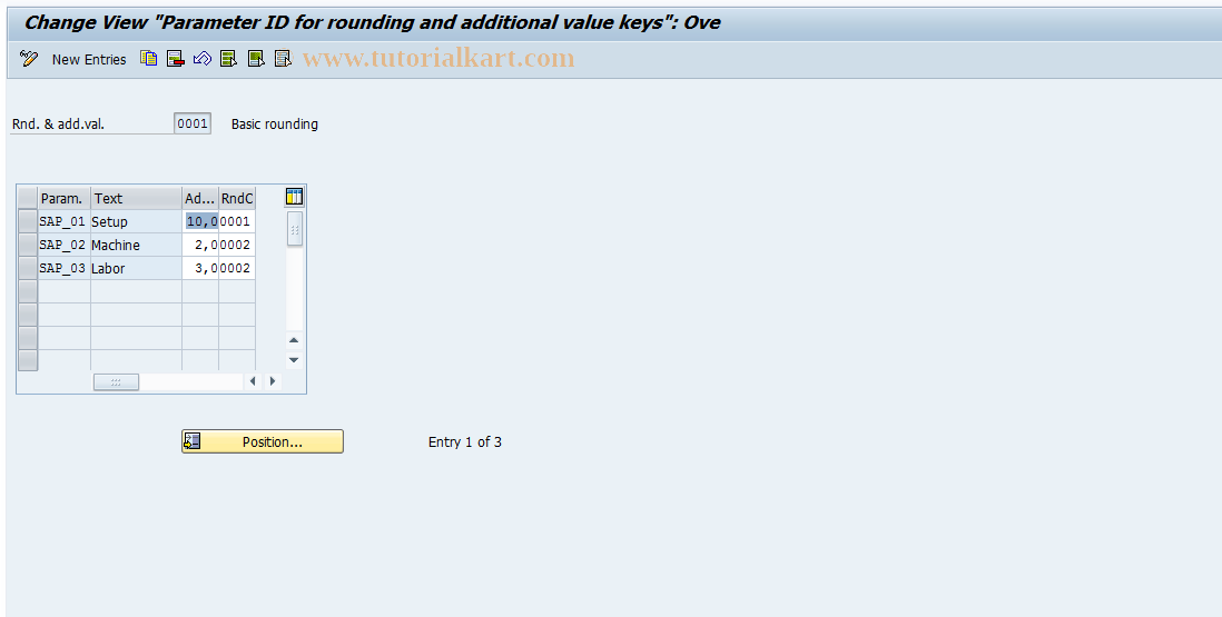 SAP TCode OPE8 - Maintenance Roundg. and Add. Valuation Key (Def)