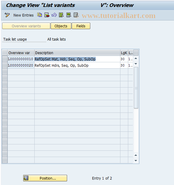 SAP TCode OPGD -  Reference Oper. Set-All Task Lists (PP)