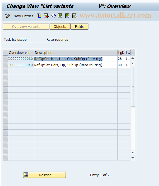 SAP TCode OPGE -  Reference Oper. Set - Rate Routings (PP)