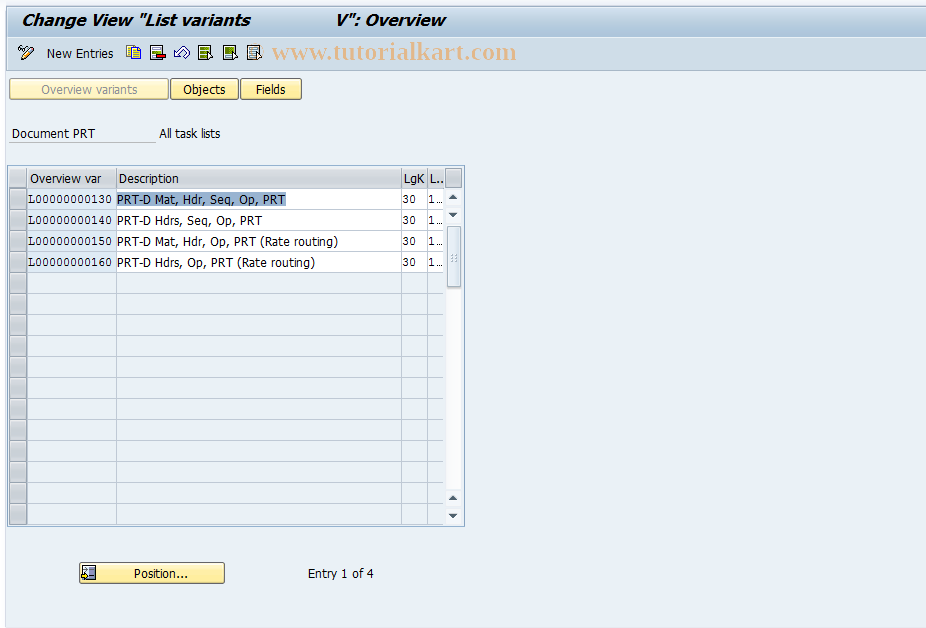 SAP TCode OPGH - Document PRT - All Task Lists
