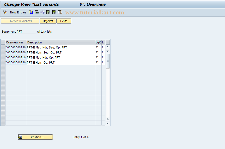 SAP TCode OPGI - Equipment PRT - All Task Lists