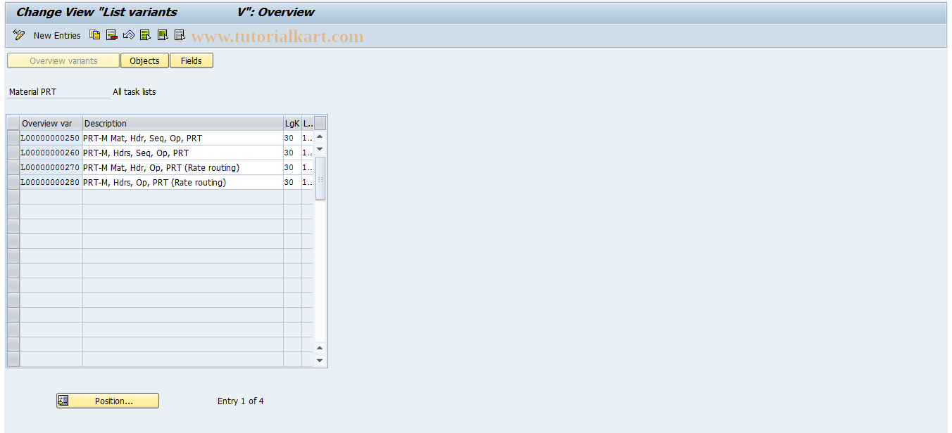 SAP TCode OPGJ - Material PRT - All Task Lists