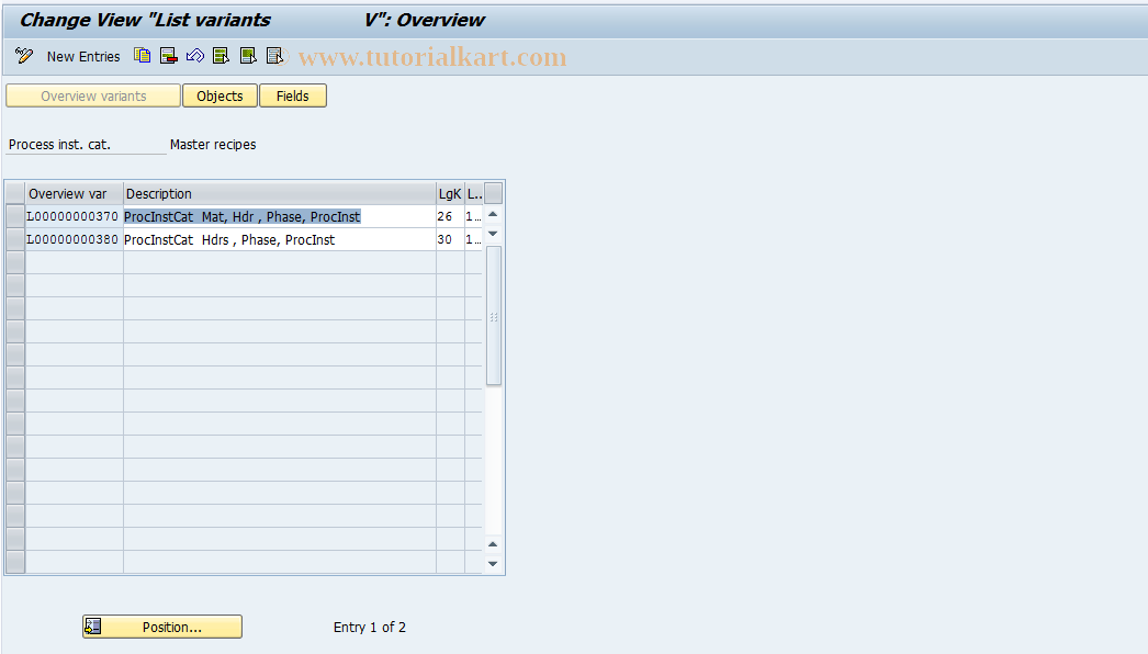 SAP TCode OPGM - Process Instruction Category - Master Recipe