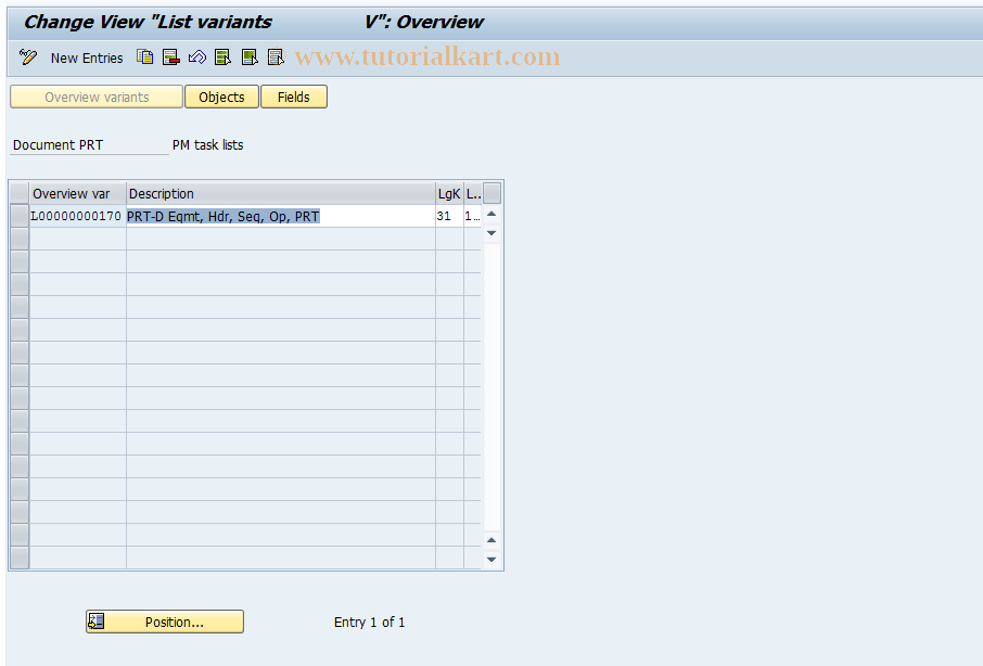 SAP TCode OPGN - Document PRT - Maintenance Task List