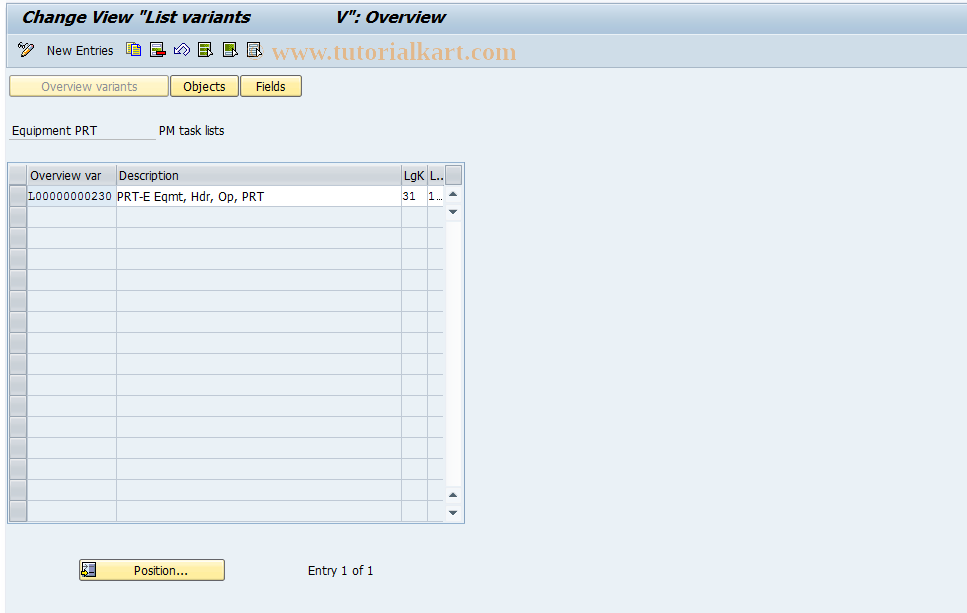 SAP TCode OPGO - Equipment PRT-Maintenance Task Lists