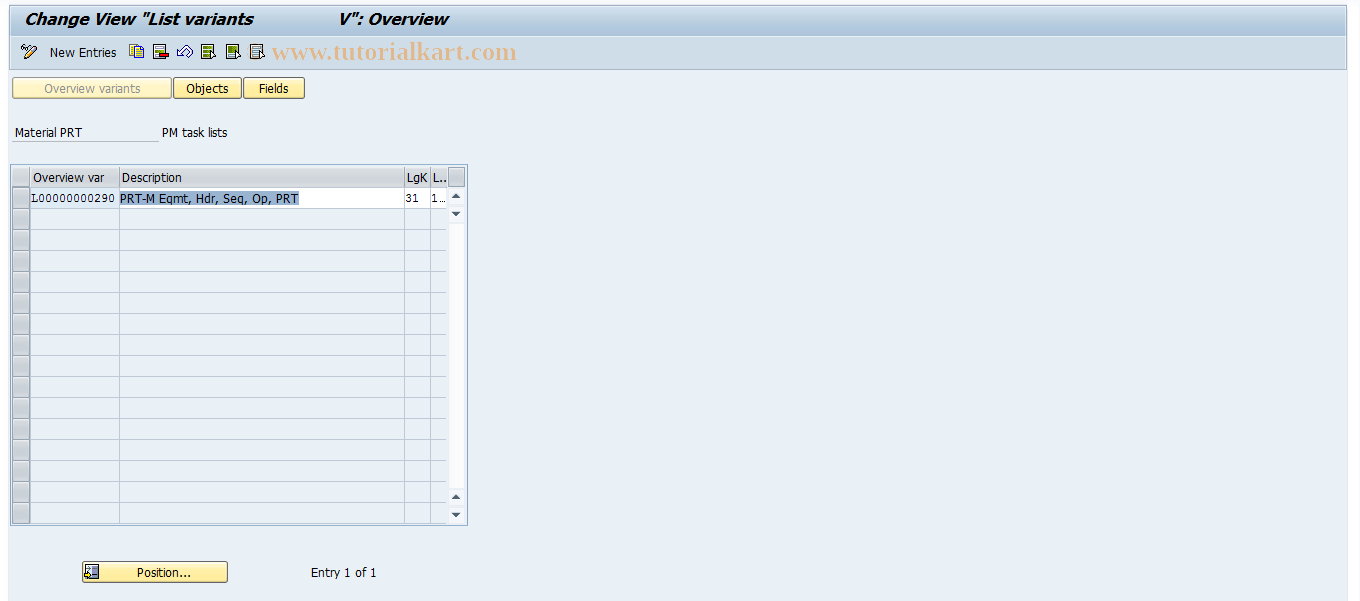 SAP TCode OPGP - Material PRT - Maintenance Task List