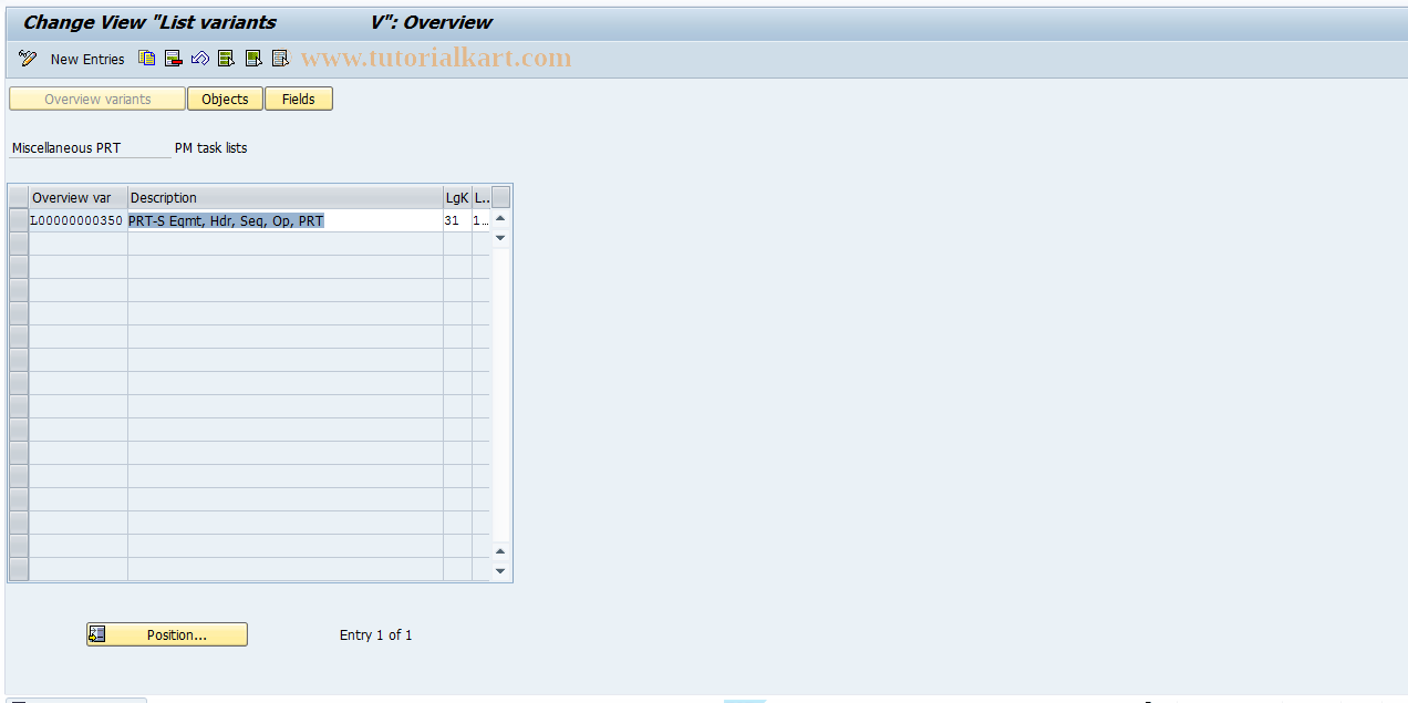 SAP TCode OPGQ - Misc. PRT - Maintenance Task Lists