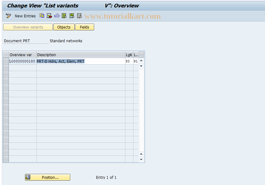 SAP TCode OPGS - Document PRT - Standard Network (PS)