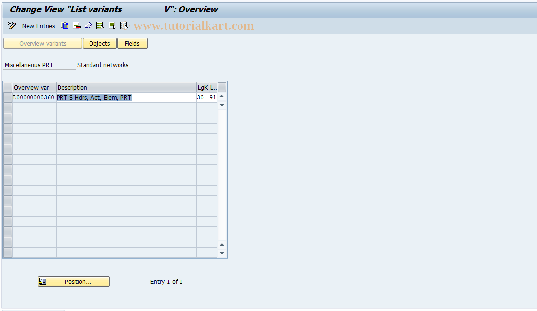 SAP TCode OPGV - Misc. PRT - Standard Network (PS)