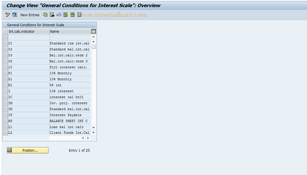 SAP TCode OPIH - Interest Scale, General Conditions