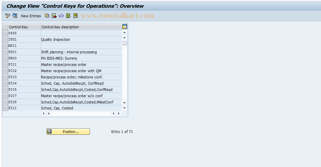 SAP TCode OPJ8 - Maintain Operation Control Key