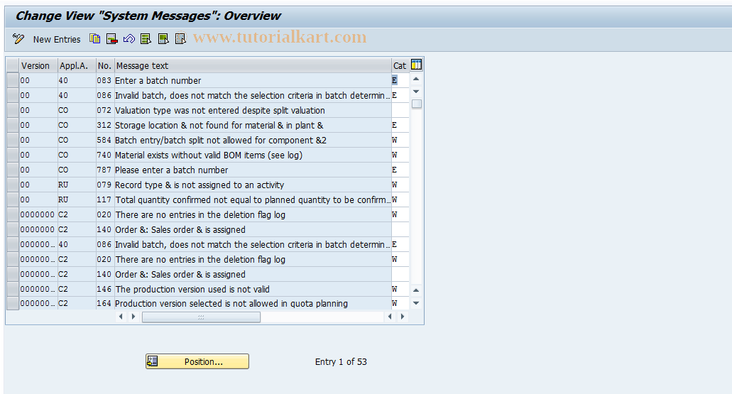 SAP TCode OPJB - Specify system messages
