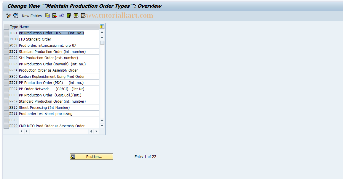 SAP TCode OPJH - Order types production order