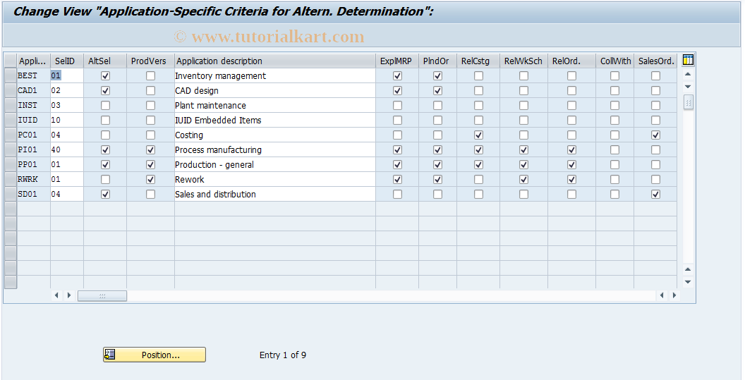 SAP TCode OPJM - Application-Specific Criteria