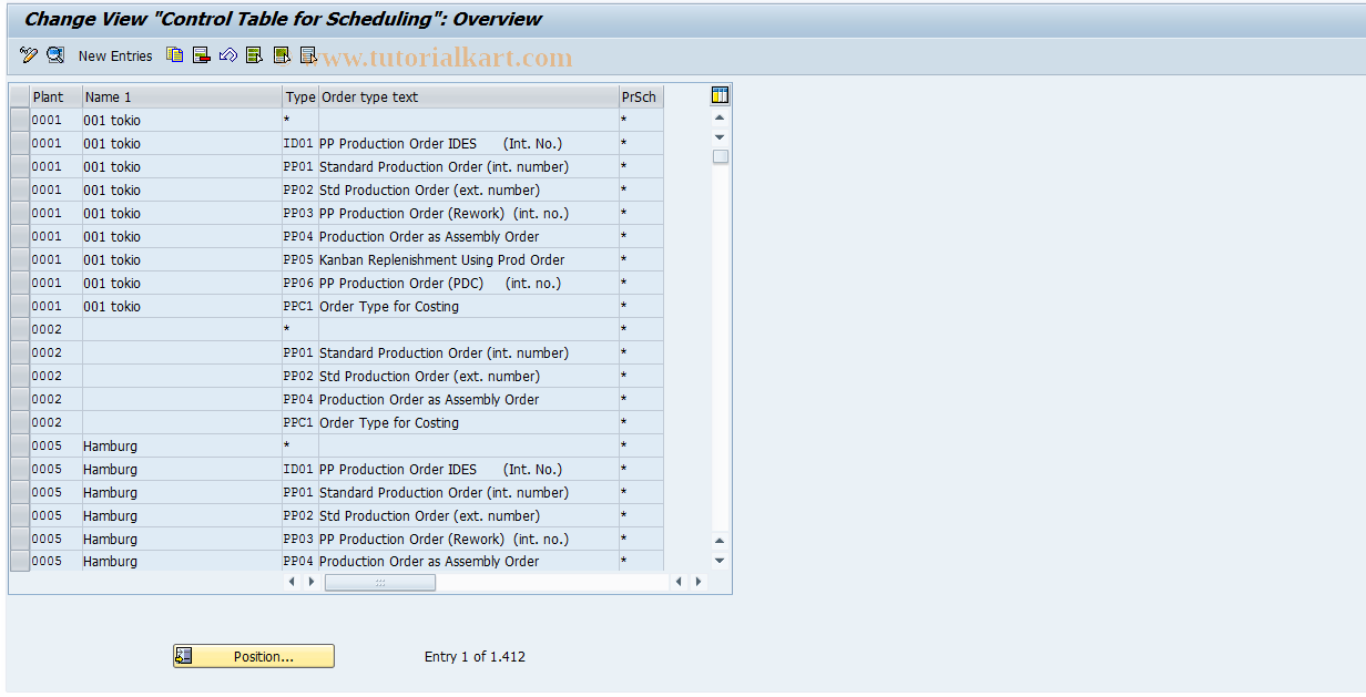 SAP TCode OPJU - Production order control parameters