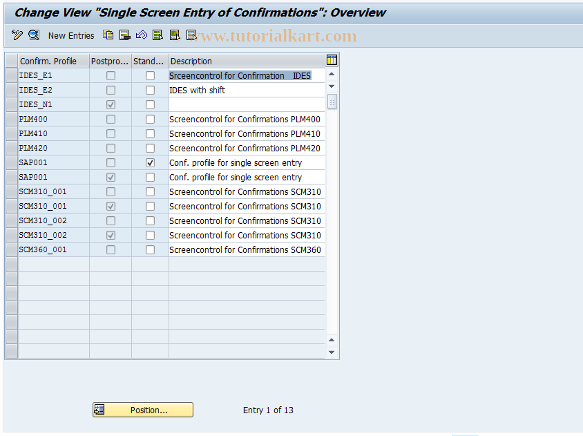 SAP TCode OPK0 - Confirmation Parameters PP