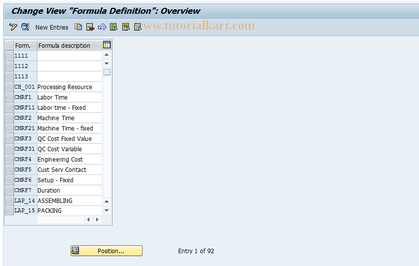 SAP TCode OPK3 - Define Formula