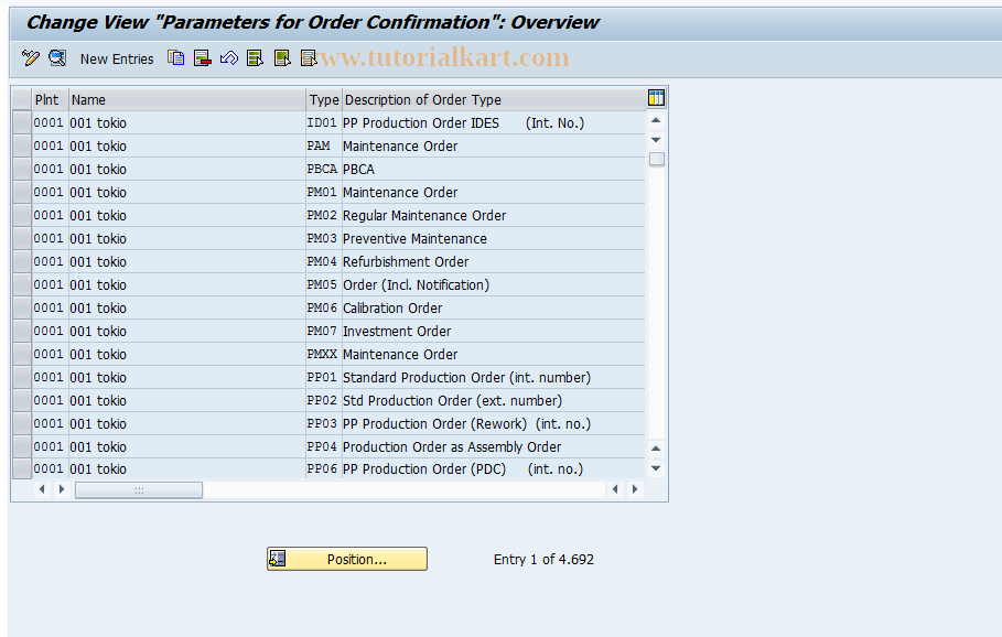SAP TCode OPK4 - Confirmation Parameters