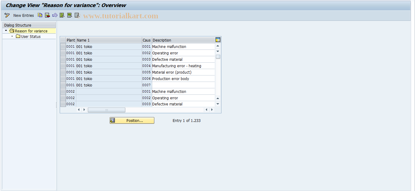 SAP TCode OPK5 - Maintain variances