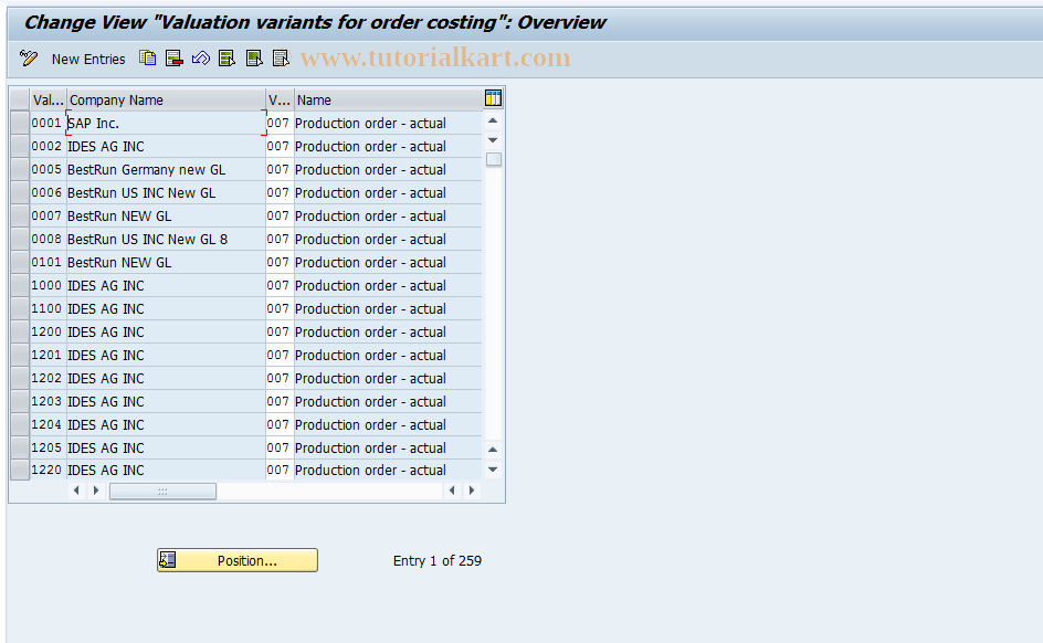 SAP TCode OPK9 - Maintain Goods Receipt Valuation