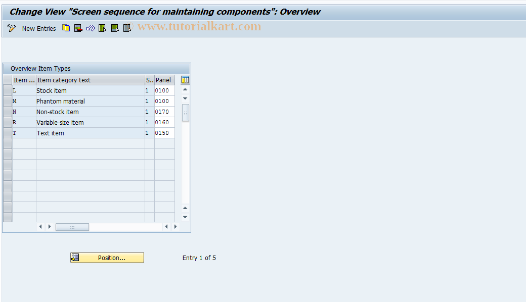 SAP TCode OPKE - Screen Sequence for Components