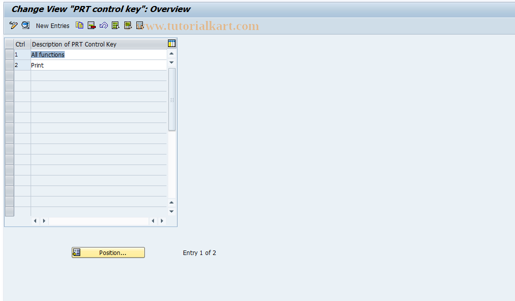 SAP TCode OPKJ - Maintain PRT Control Key