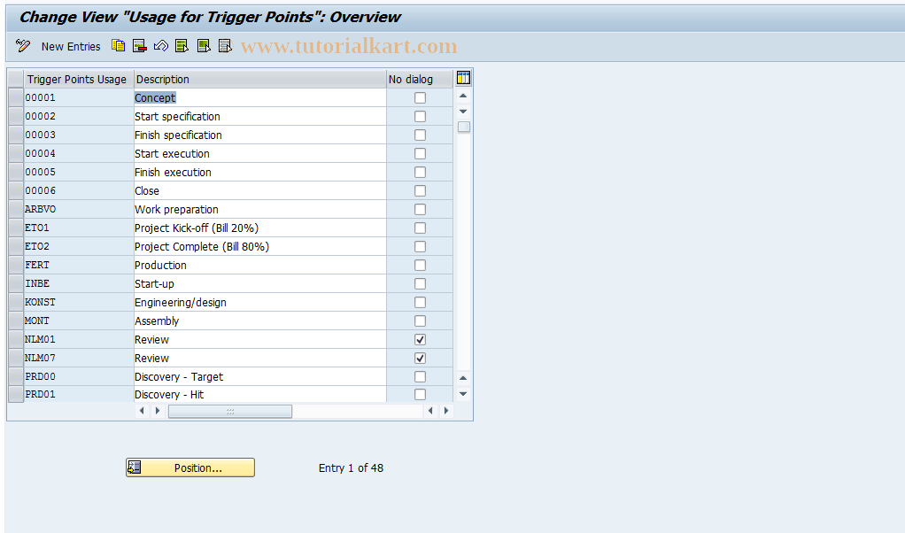 SAP TCode OPL3 - Trigger point usage