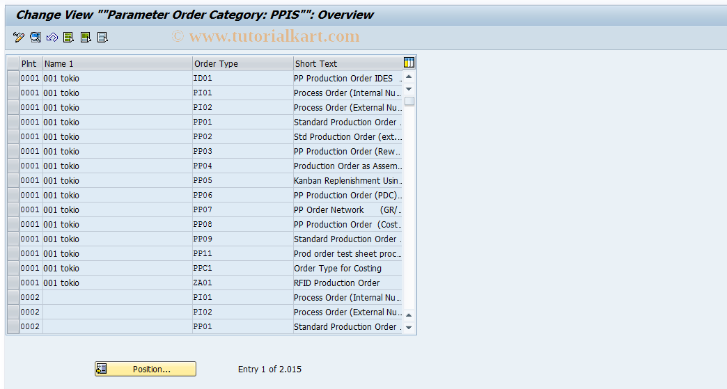 SAP TCode OPL5 - Order type LIS parameters