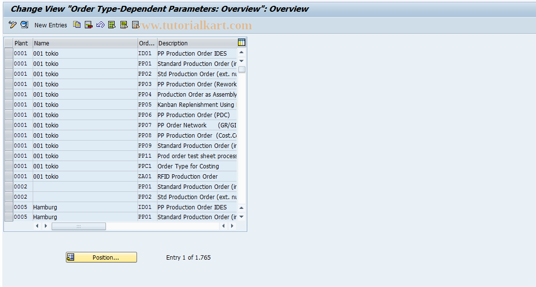 SAP TCode OPL8 - Order type parameters: Overview