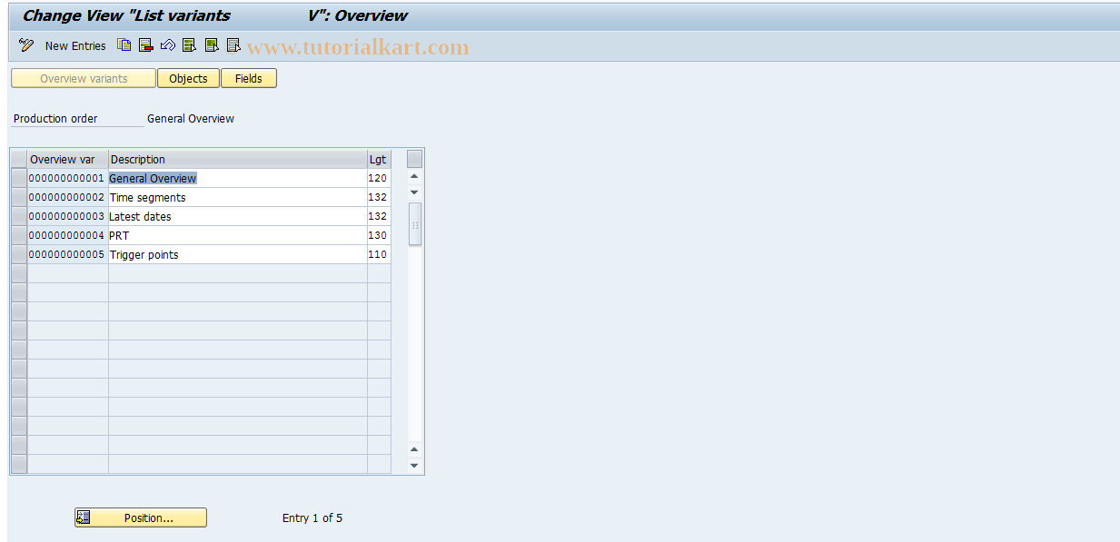 SAP TCode OPLH - Overview variant - production orders