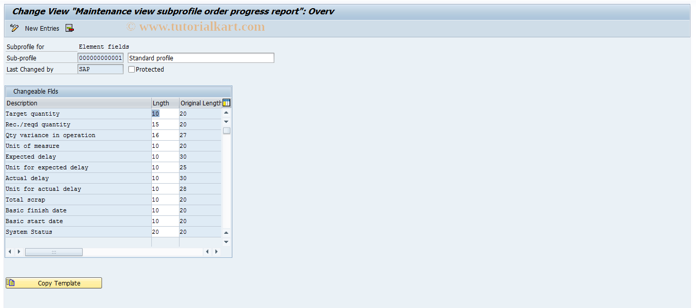SAP TCode OPLM - Order progress: Displayed fields