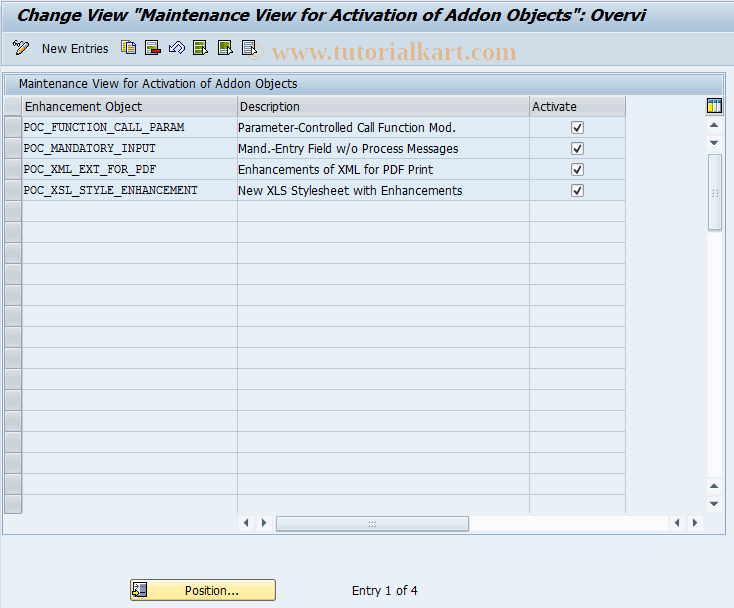 SAP TCode OPMC - Activation of Enhancement Objects