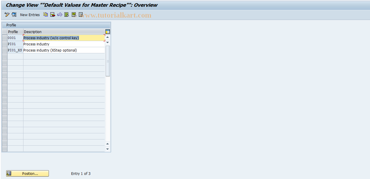 SAP TCode OPN0 - Master Recipe Profile